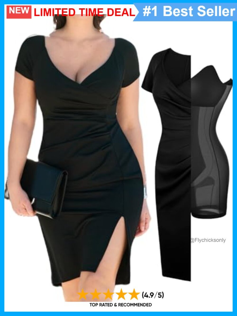 Shapewear Midi Dress Ruched Bodycon Built In Bra Sweetheart Slit